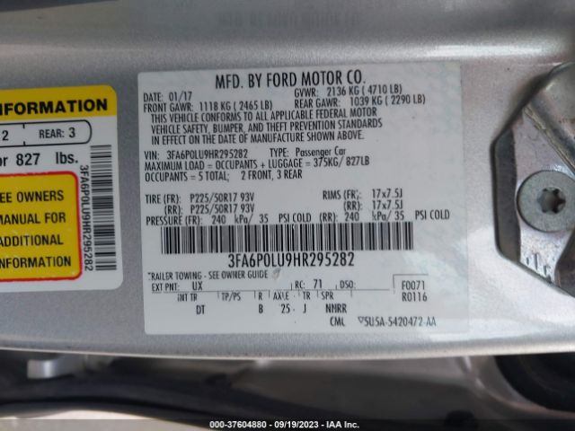3FA6P0LU9HR295282 Ford Fusion Hybrid Se