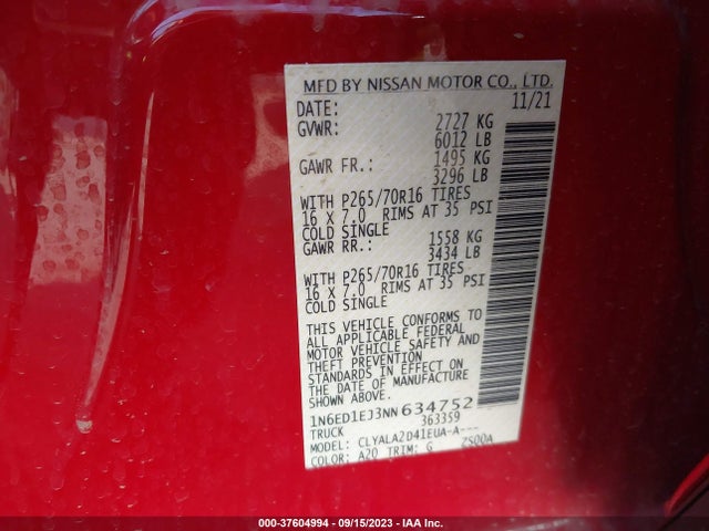 Nissan FRONTIER S 2022 1N6ED1EJ3NN634752 Image 9