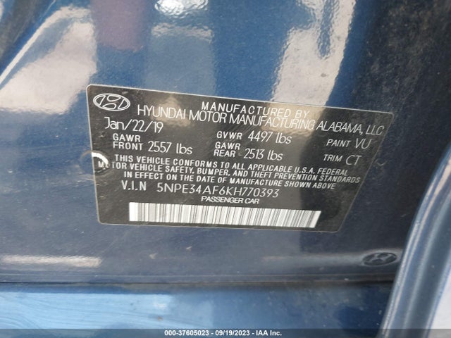 2019 HYUNDAI SONATA SPORT VIN: 5NPE34AF6KH770393
