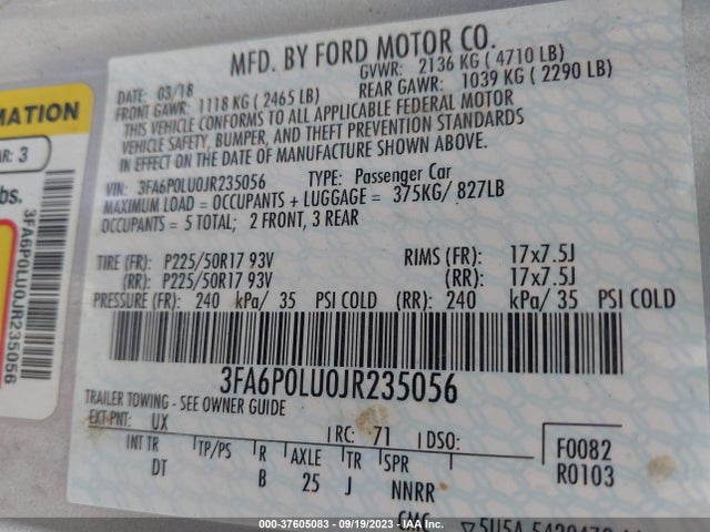 Ford Fusion Hybrid Se 2018 3FA6P0LU0JR235056 Image 9