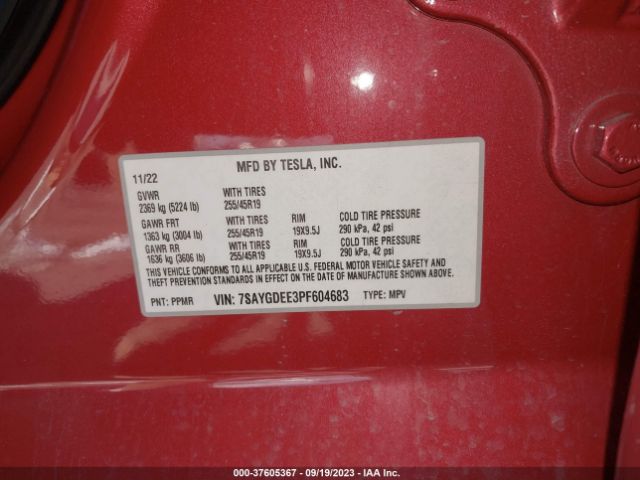 7SAYGDEE3PF604683 Tesla Model Y Awd/long Range Dual Motor All-wheel Drive