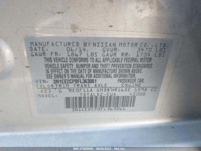 3N1CE2CP0FL363061 Nissan Versa Note S/s Plus/sv/sr/sl