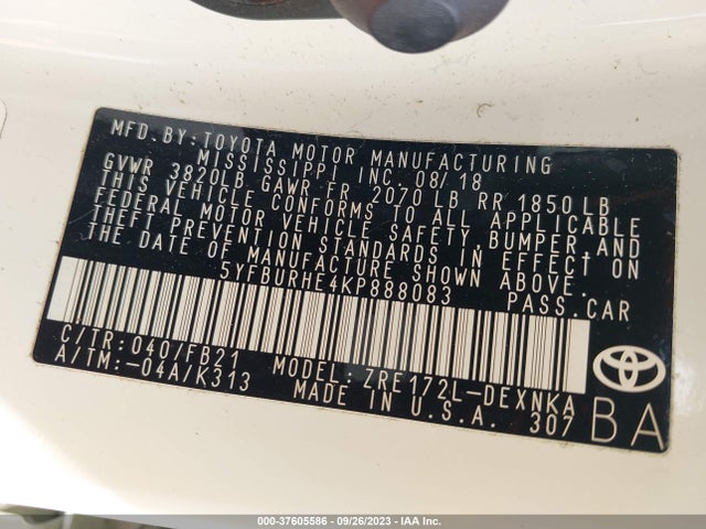Toyota COROLLA LE 2019 5YFBURHE4KP888083 Image 9
