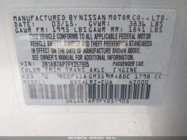 3N1AB7AP7FY257905 Nissan SENTRA SR