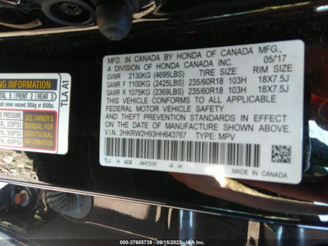 2HKRW2H93HH643767 Honda Cr-v Touring