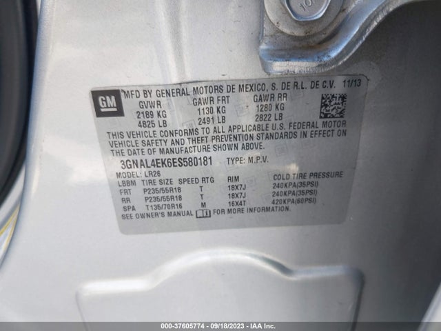 2014 CHEVROLET CAPTIVA SPORT FLEET LTZ VIN: 3GNAL4EK6ES580181