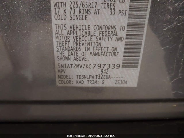 2019 NISSAN ROGUE S VIN: 5N1AT2MV7KC797339