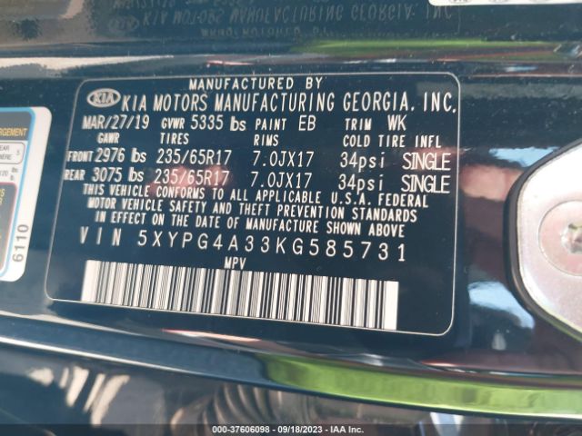 5XYPG4A33KG585731 KIA SORENTO L