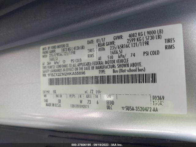1FBZX2ZM2HKA55896 Ford Transit Wagon Xl/xlt