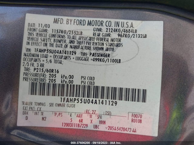 2004 FORD TAURUS 1FAHP55U04A141129 Photo 8