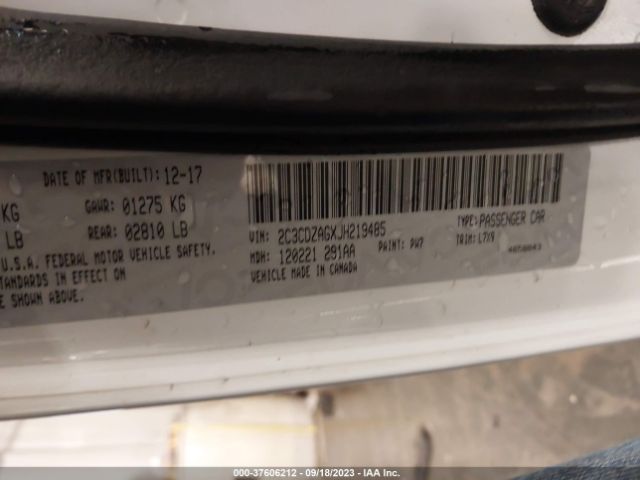 2C3CDZAGXJH219485 Dodge Challenger Sxt