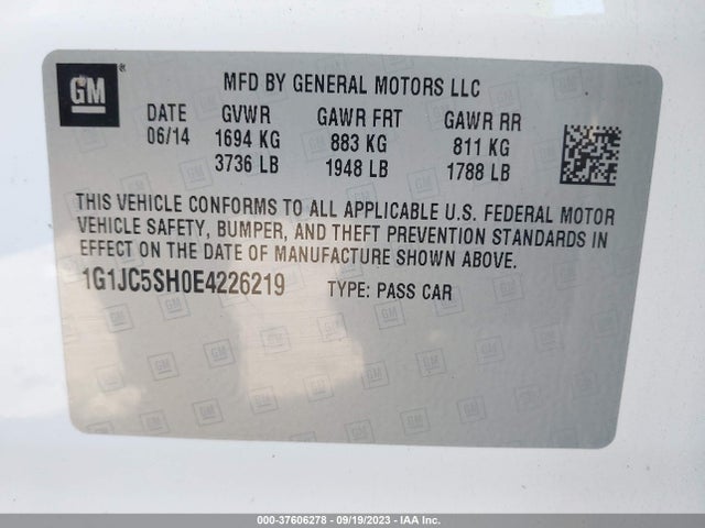 Chevrolet SONIC LT 2014 1G1JC5SH0E4226219 Image 9