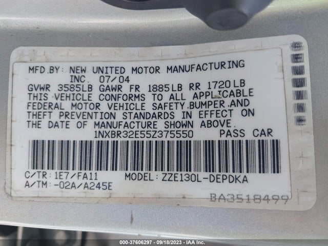 2005 TOYOTA COROLLA CE/S/LE VIN: 1NXBR32E55Z375550