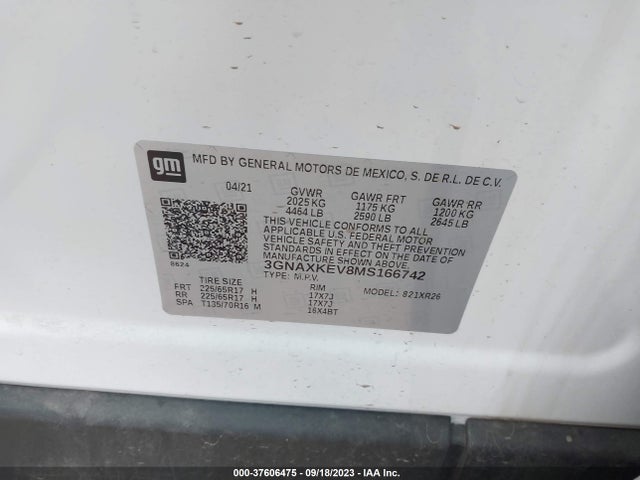 Chevrolet EQUINOX LT 2021 3GNAXKEV8MS166742 Image 9