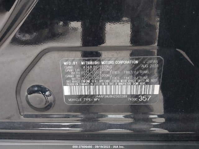 JA4AP3AU8HZ002289 Mitsubishi Outlander Sport 2.0
