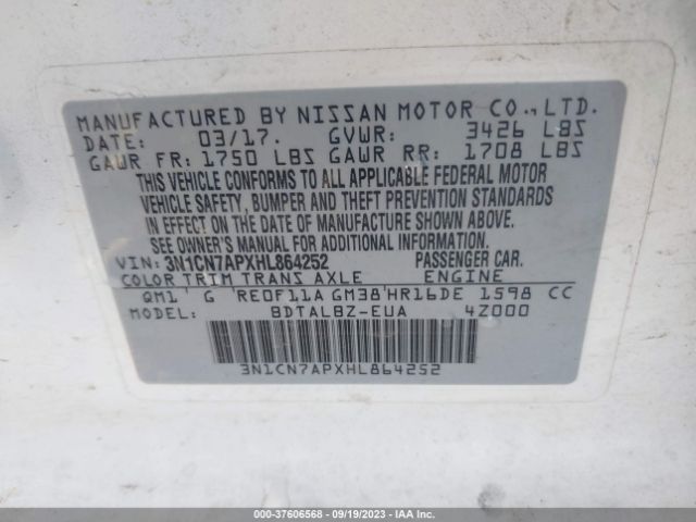 3N1CN7APXHL864252 Nissan Versa Sedan Sv