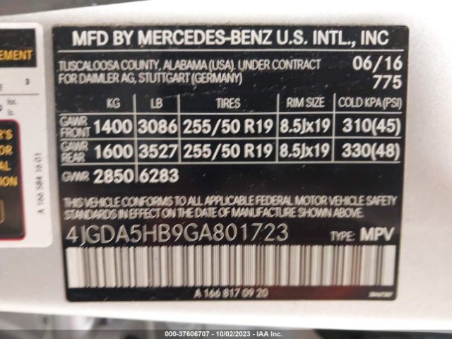 4JGDA5HB9GA801723 Mercedes-Benz Gle Gle 350