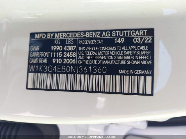 W1K3G4EB0NJ361360 Mercedes-Benz A-class A 220