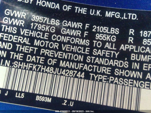 SHHFK7H48JU428744 Honda Civic Hatchback Sport