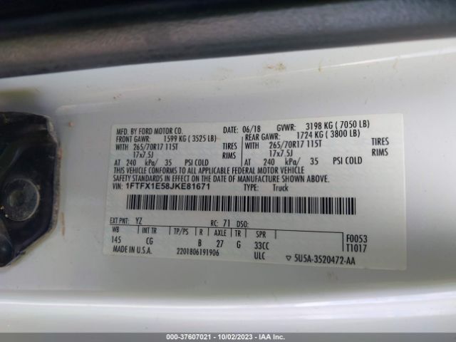 1FTFX1E58JKE81671 Ford F-150 Xl/xlt/lariat