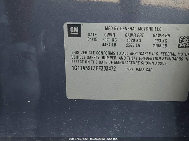 Chevrolet MALIBU LS 2015 1G11A5SL3FF303472 Image 9