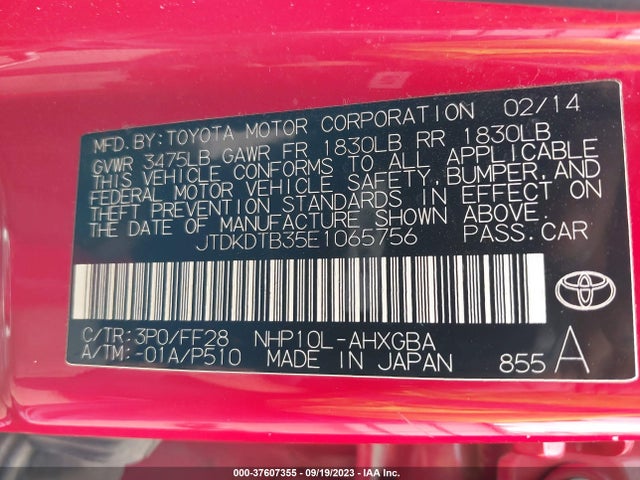 Toyota Prius C One/three/two/four 2014 JTDKDTB35E1065756 Image 9