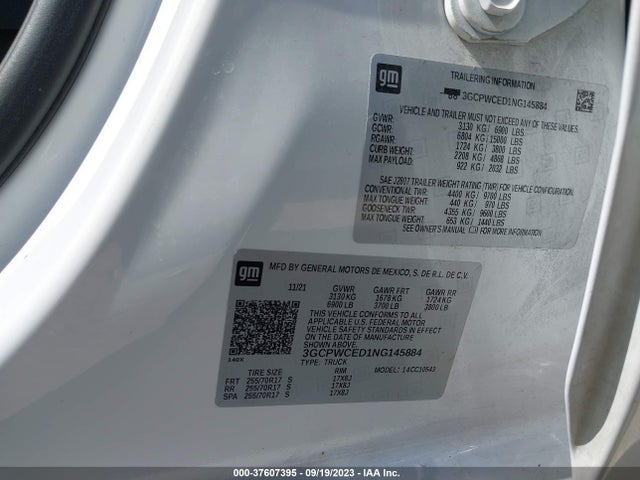 2022 Chevrolet Silverado 1500, VIN: 3GCPWCED1NG145884