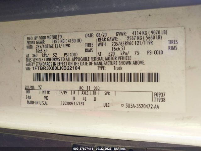 1FTBR3X80LKB22104 Ford TRANSIT CARGO VAN