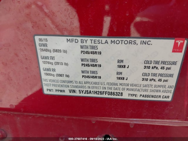 Tesla Model S 85d 2015 5YJSA1H26FF086328 Image 9