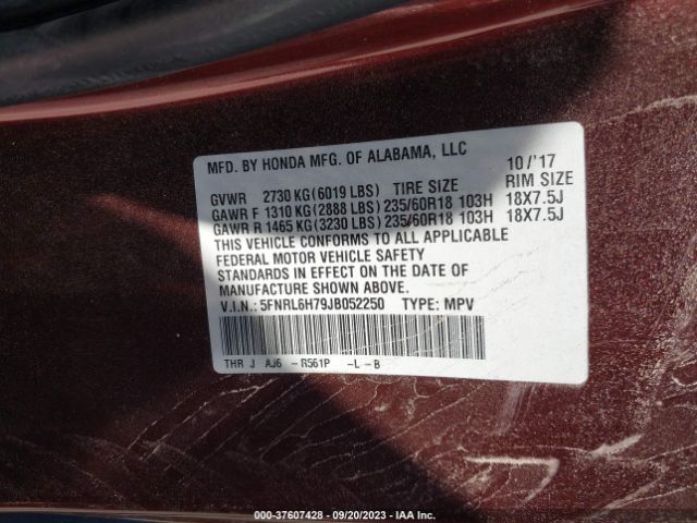 5FNRL6H79JB052250 Honda Odyssey Ex-l