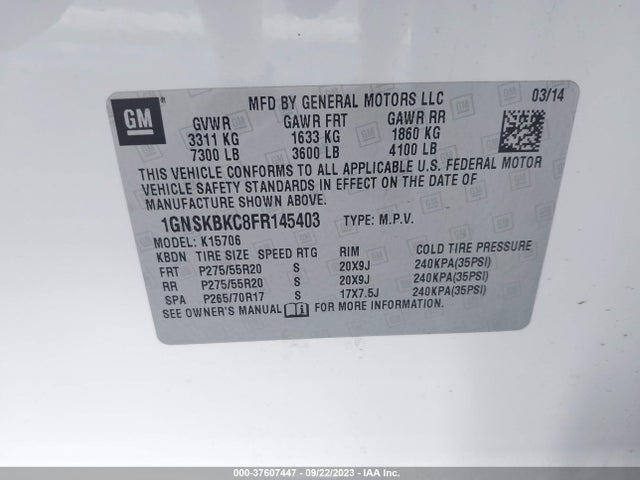 Chevrolet Tahoe Lt 2015 1GNSKBKC8FR145403 Image 9