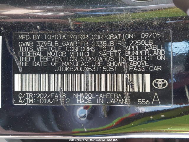 2005 TOYOTA PRIUS VIN: JTDKB20UX53115051