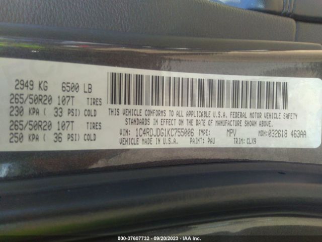 1C4RDJDG1KC755006 Dodge DURANGO GT