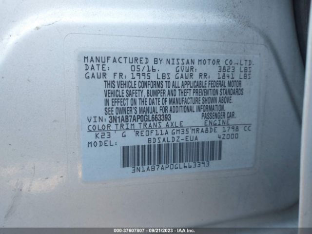 3N1AB7AP0GL663393 Nissan Sentra Sr/sl/s/sv/fe+ S