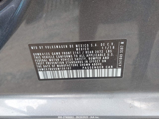2019 VOLKSWAGEN JETTA S/SE/R-LINE VIN: 3VWC57BU5KM135107