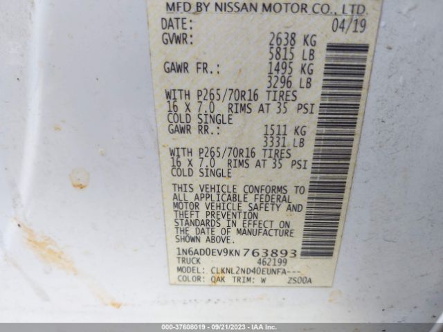 1N6AD0EV9KN763893 Nissan Frontier Sv