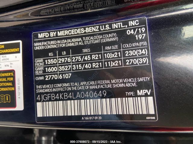 4JGFB4KB4LA040649 Mercedes-Benz Gle Gle 350