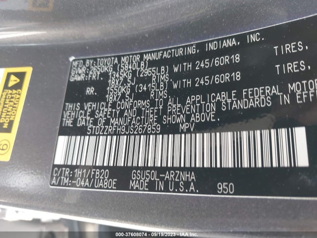 Toyota Highlander Le 2018 5TDZZRFH9JS267859 Image 9