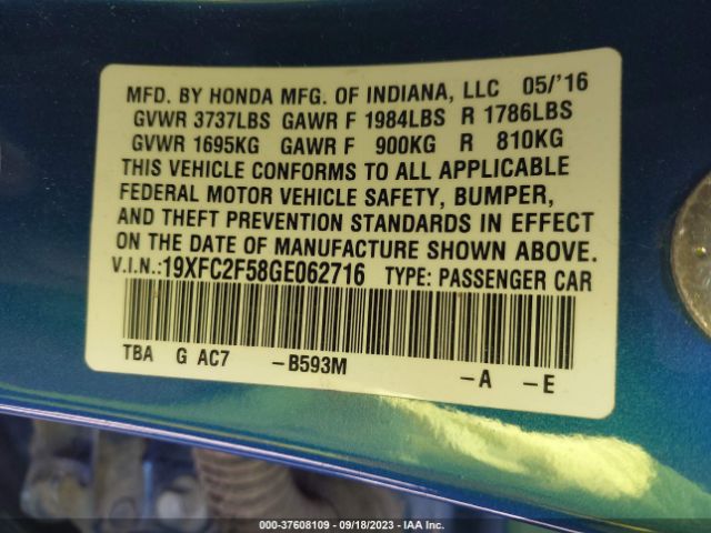 19XFC2F58GE062716 Honda Civic Sedan Lx