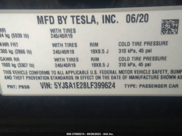 5YJSA1E28LF399624 Tesla Model S Long Range