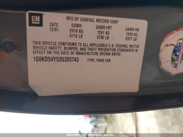 2002 CADILLAC DEVILLE VIN: 1G6KD54Y52U205743