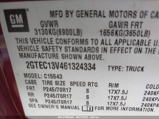 2006 GMC SIERRA 1500 SL VIN: 2GTEC13V461324334
