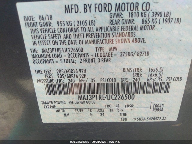 2018 FORD ECOSPORT S VIN: MAJ3P1RE4JC226500