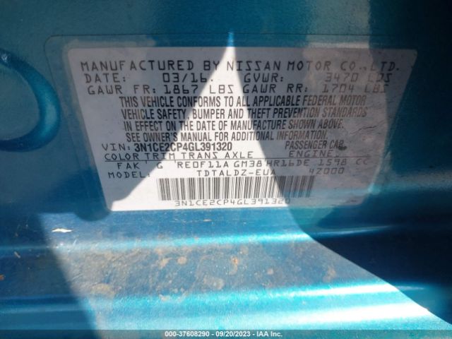 3N1CE2CP4GL391320 Nissan Versa Note S/s Plus/sv/sr/sl