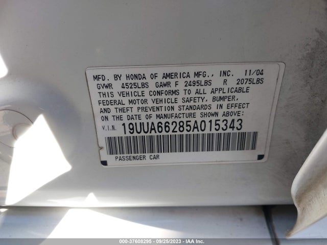 2005 ACURA TL VIN: 19UUA66285A015343