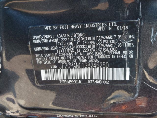JF2GPANC1G8246250 Subaru Crosstrek Limited