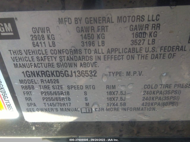 Chevrolet Traverse Lt 2016 1GNKRGKD5GJ136532 Image 9