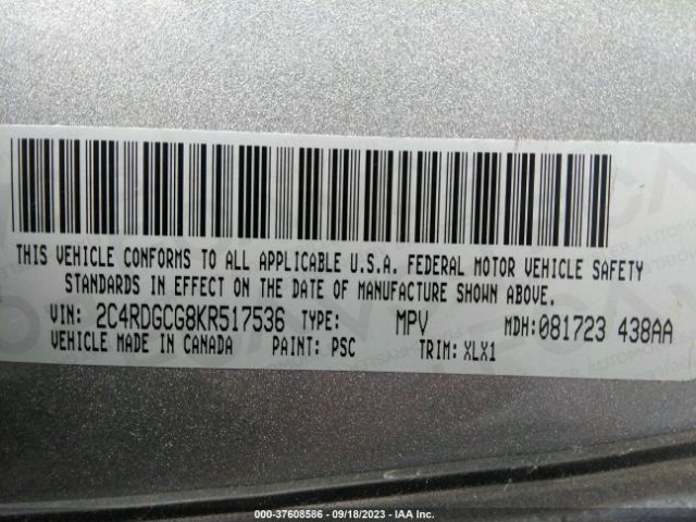 2C4RDGCG8KR517536 Dodge Grand Caravan Sxt