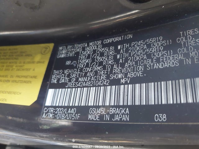 2008 TOYOTA HIGHLANDER LIMITED VIN: JTEES42A482104242