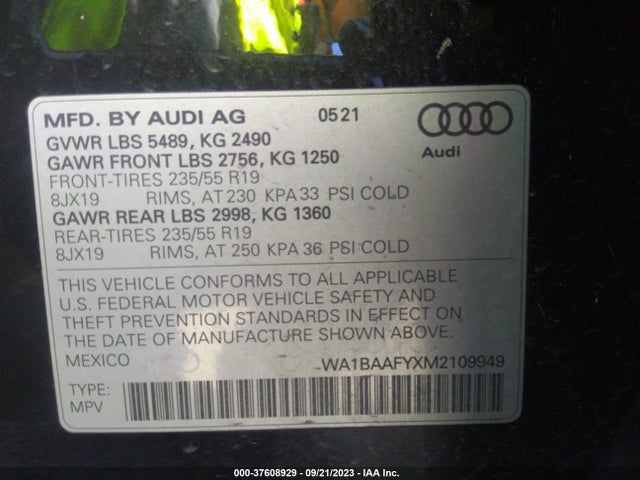 WA1BAAFYXM2109949 Audi Q5 Premium Plus